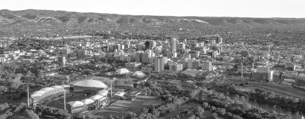 Aerial view of Adeliade City area including Adelaide Oval